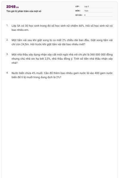 Tìm giá trị phần trăm của một số