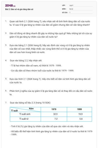 Bài 2: Dân số và gia tăng dân số