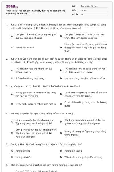 1000+ câu Trắc nghiệm Phân tích, thiết kế hệ thống thông tin có đáp án - Phần 7