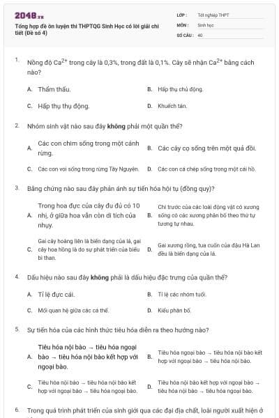 Tổng hợp đề ôn luyện thi THPTQG Sinh Học có lời giải chi tiết (Đề số 4)