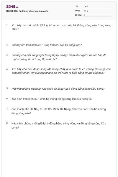 Bài 34: Các hệ thống sông lớn ở nước ta