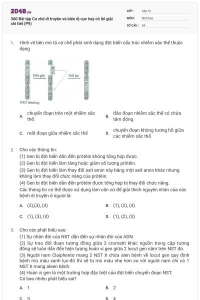 360 Bài tập Cơ chế di truyền và biến dị cực hay có lời giải chi tiết (P9)
