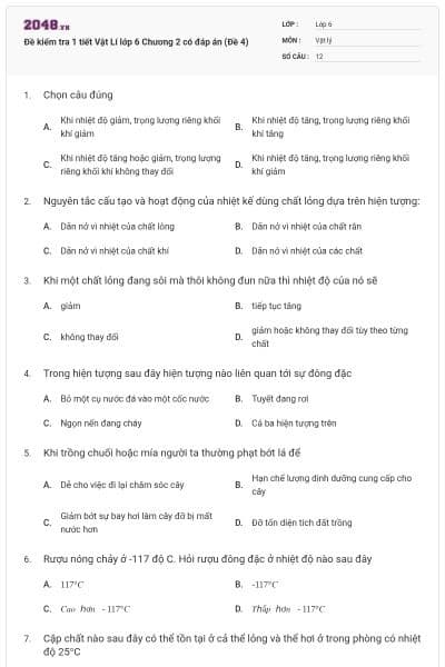 Đề kiểm tra 1 tiết Vật Lí lớp 6 Chương 2 có đáp án (Đề 4)