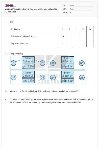 Giải SBT Toán lớp 3 Bài 24: Gấp một số lên một số lần (Tiết 1) có đáp án