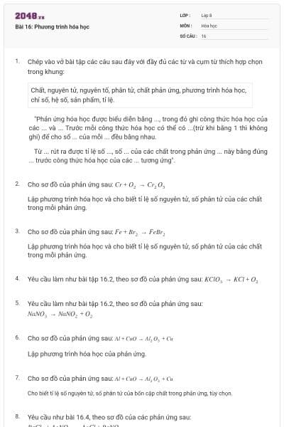 Bài 16: Phương trình hóa học