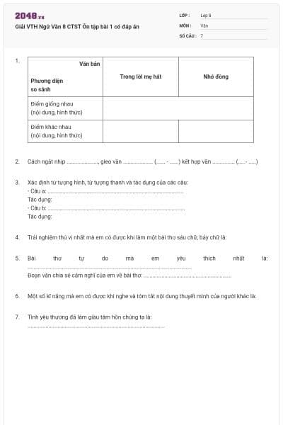 Giải VTH Ngữ Văn 8 CTST Ôn tập bài 1 có đáp án