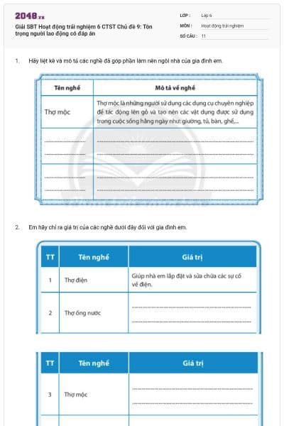 Giải SBT Hoạt động trải nghiệm 6 CTST Chủ đề 9: Tôn trọng người lao động có đáp án