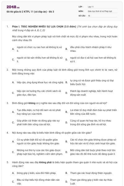 Đề thi giữa kì 2 KTPL 11 (có đáp án) - Đề 3