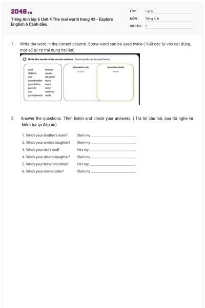 Tiếng Anh lớp 6 Unit 4 The real world trang 42 - Explore English 6 Cánh diều