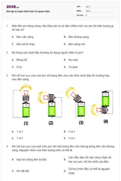 Bài tập tự luyện Định tính về nguồn điện
