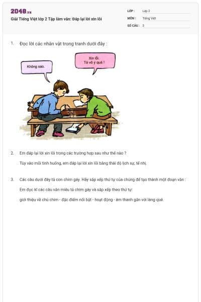 Giải Tiếng Việt lớp 2 Tập làm văn: Đáp lại lời xin lỗi