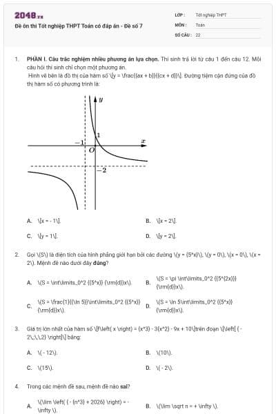 Đề ôn thi Tốt nghiệp THPT Toán có đáp án - Đề số 7