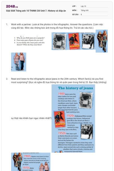 Giải SGK Tiếng anh 10 THiNK Clil Unit 7. History có đáp án