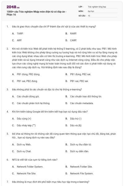1000+ câu Trắc nghiệm Nhập môn điện tử có đáp án - Phần 16