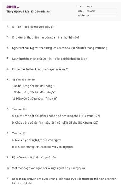 Tiếng Việt lớp 4 Tuần 13: Có chí thì nên