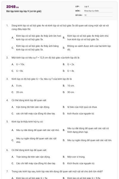 Bài tập kính lúp lớp 9 (có lời giải)