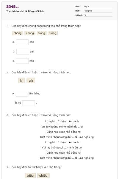 Thực hành chính tả: Dòng suối thức