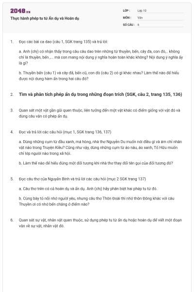 Thực hành phép tu từ Ẩn dụ và Hoán dụ
