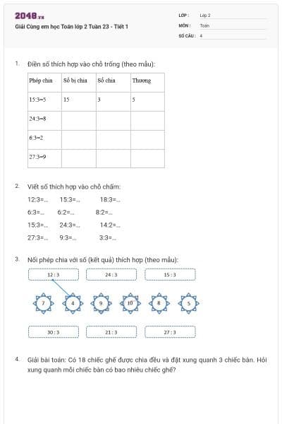 Giải Cùng em học Toán lớp 2 Tuần 23 - Tiết 1