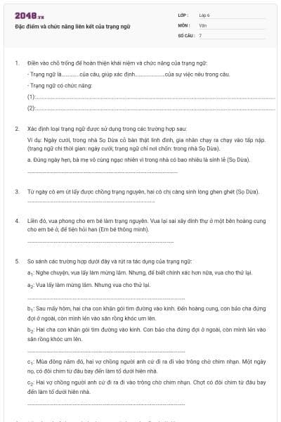 Đặc điểm và chức năng liên kết của trạng ngữ