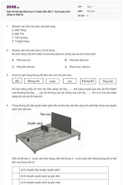 Giải Vở bài tập Khoa học  4 Cánh diều Bài 7. Sự truyền ánh sáng có đáp án