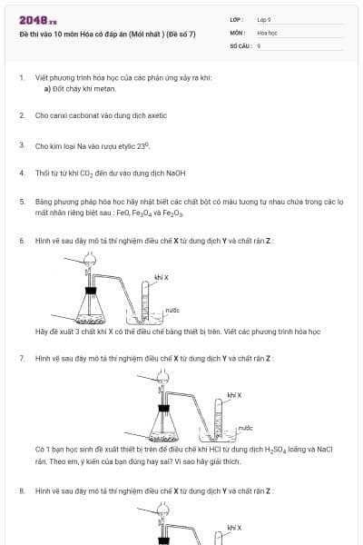 Đề thi vào 10 môn Hóa có đáp án (Mới nhất ) (Đề số 7)