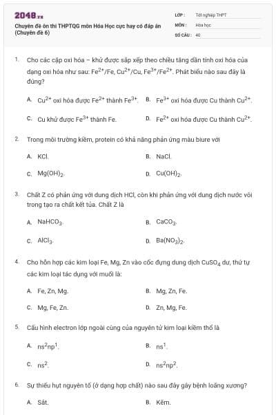 Chuyên đề ôn thi THPTQG môn Hóa Học cực hay có đáp án (Chuyên đề 6)