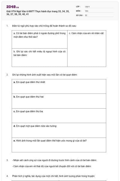 Giải VTH Ngữ Văn 6 KNTT Thực hành đọc trang 33, 34, 35, 36, 37, 38, 39, 40, 41