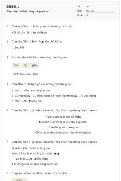 Thực hành chính tả: Vầng trăng quê em