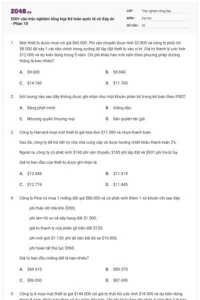 500+ câu trắc nghiệm tổng hợp Kế toán quốc tế có đáp án - Phần 18