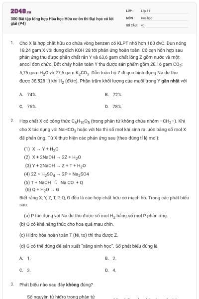 300 Bài tập tổng hợp Hóa học Hữu cơ ôn thi Đại học có lời giải (P4)