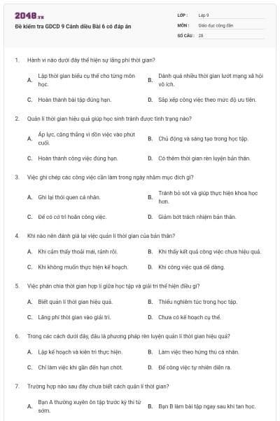 Đề kiểm tra GDCD 9 Cánh diều Bài 6 có đáp án