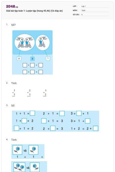 Giải bài tập toán 1: Luyện tập (trang 45,46) (Có đáp án)