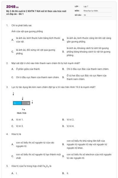 Bộ 2 đề thi cuối kì 2 KHTN 7 Kết nối tri thức cấu trúc mới có đáp án - Đề 1