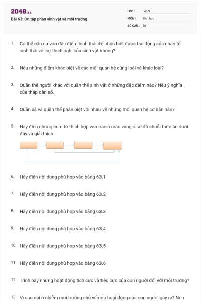 Bài 63: Ôn tập phần sinh vật và môi trường