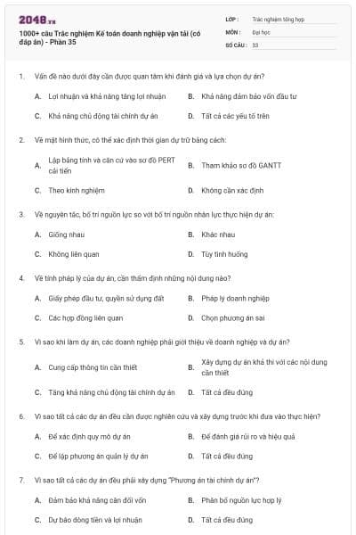1000+ câu Trắc nghiệm Kế toán doanh nghiệp vận tải (có đáp án) - Phần 35