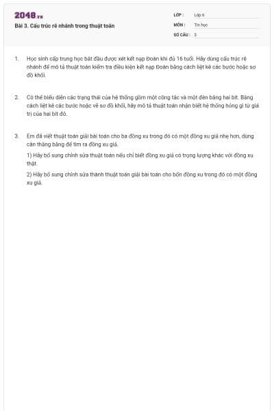 Bài 3. Cấu trúc rẽ nhánh trong thuật toán