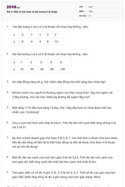 Bài 2: Một số bài toán về đại lượng tỉ lệ thuận