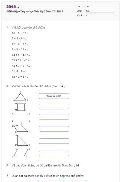 Giải bài tập Cùng em học Toán lớp 2 Tuần 17 - Tiết 2