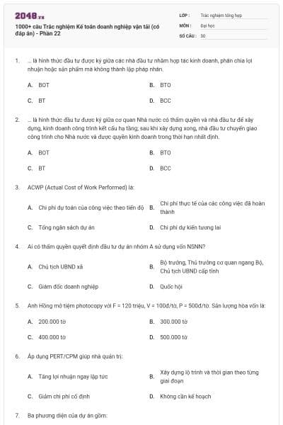 1000+ câu Trắc nghiệm Kế toán doanh nghiệp vận tải (có đáp án) - Phần 22