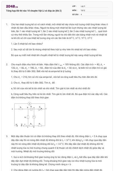 Tổng hợp Đề thi vào 10 chuyên Vật Lí có đáp án (Đề 2)
