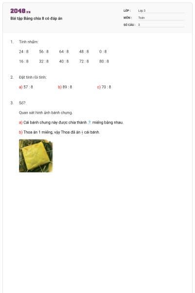 Bài tập Bảng chia 8 có đáp án
