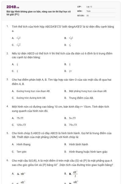 Bài tập Hình không gian cơ bản, nâng cao ôn thi Đại học có lời giải (P1)