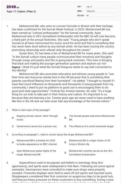 Topic 17: Culture ( Phần 2)