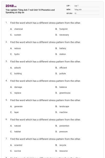 Trắc nghiệm Tiếng Anh 7 mới Unit 10 Phonetics and Speaking có đáp án