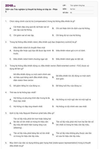 300+ câu Trắc nghiệm Lý thuyết hệ thống có đáp án - Phần 5