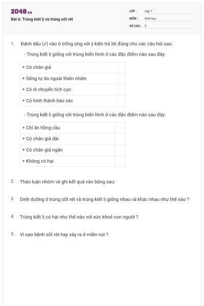 Bài 6: Trùng kiết lị và trùng sốt rét