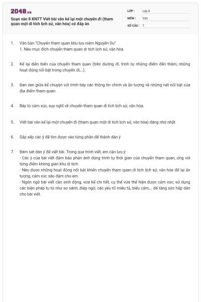 Soạn văn 8 KNTT Viết bài văn kể lại một chuyến đi (tham quan một di tích lịch sử, văn hóa) có đáp án