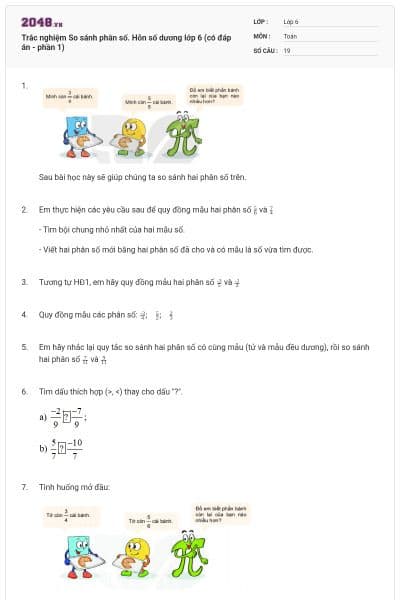 Trắc nghiệm So sánh phân số. Hỗn số dương lớp 6 (có đáp án - phần 1)