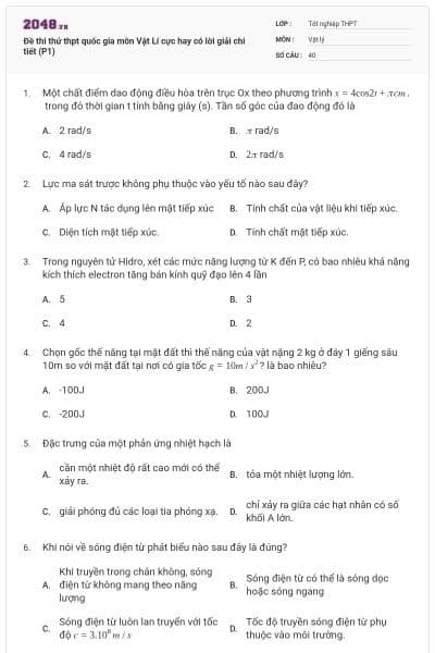 Đề thi thử thpt quốc gia môn Vật Lí cực hay có lời giải chi tiết (P1)